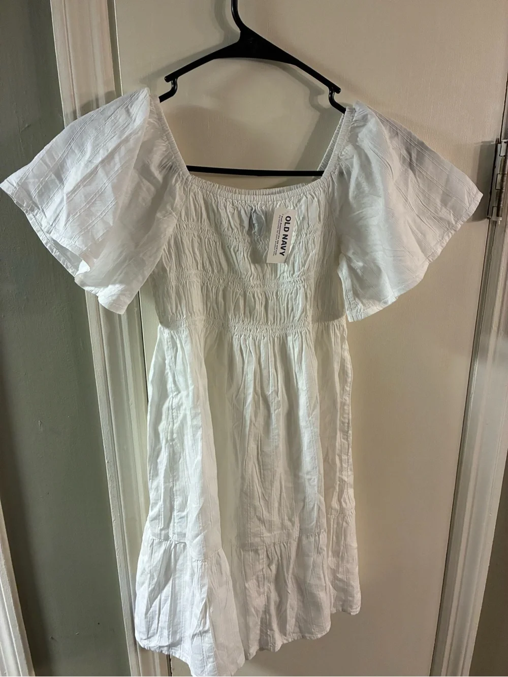 Old Navy Girls M Medium (8) White Peasant Dress Short Sleeve